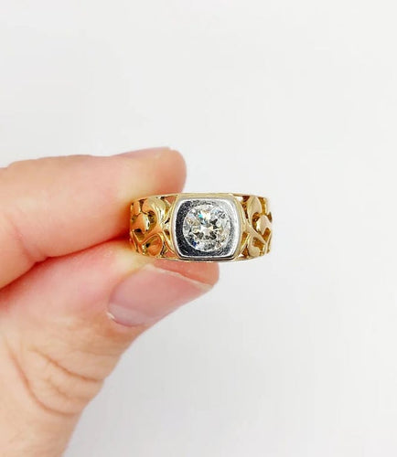 Bague 57 Art nouveau - Bague chevalière en or 18k et platine avec diamant 0,90 ct 58 Facettes A06449