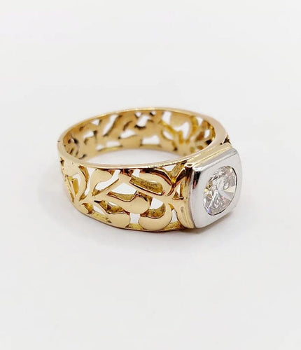 Bague 57 Art nouveau - Bague chevalière en or 18k et platine avec diamant 0,90 ct 58 Facettes A06449