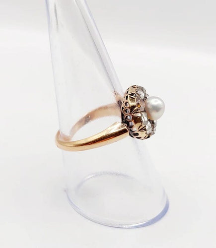 Bague 55 Bague marguerite antique en or rose 18k avec perle et diamants 58 Facettes A06463