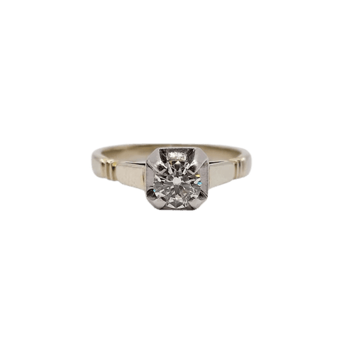 Bague 52 Bague solitaire Art déco en or blanc 18k, platine et diamant 0,43 ct 58 Facettes A06462