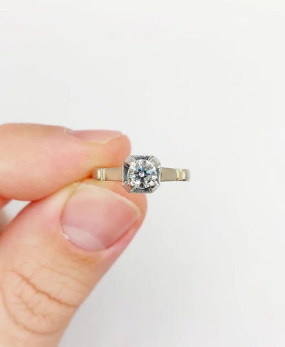 Bague 52 Bague solitaire Art déco en or blanc 18k, platine et diamant 0,43 ct 58 Facettes A06462