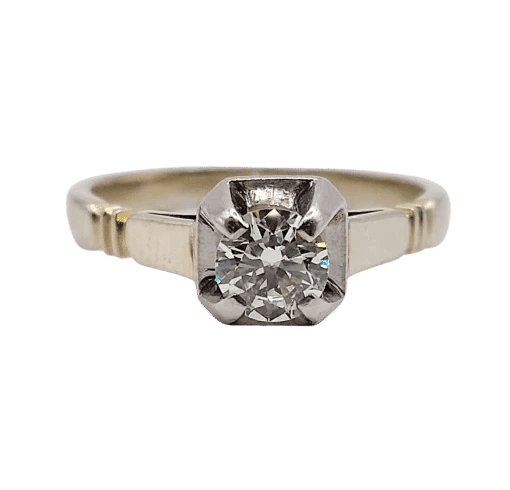 Bague 52 Bague solitaire Art déco en or blanc 18k, platine et diamant 0,43 ct 58 Facettes A06462