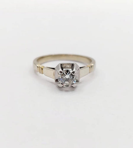 Bague 52 Bague solitaire Art déco en or blanc 18k, platine et diamant 0,43 ct 58 Facettes A06462