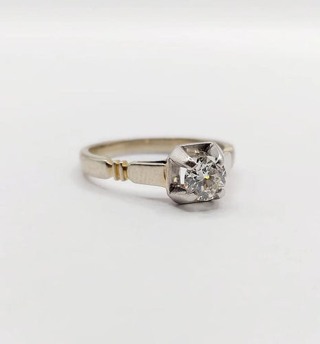 Bague 52 Bague solitaire Art déco en or blanc 18k, platine et diamant 0,43 ct 58 Facettes A06462
