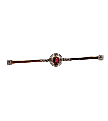 Broche Broche barrette Art déco en or jaune 18k avec pierre rouge 58 Facettes A06478