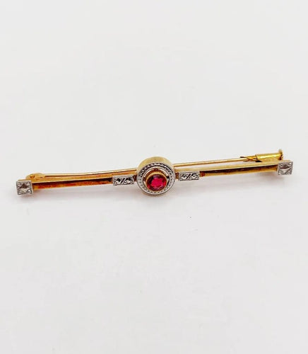 Broche Broche barrette Art déco en or jaune 18k avec pierre rouge 58 Facettes A06478