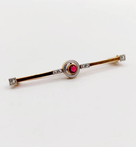 Broche Broche barrette Art déco en or jaune 18k avec pierre rouge 58 Facettes A06478