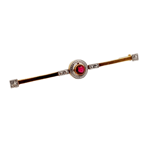Broche Broche barrette Art déco en or jaune 18k avec pierre rouge 58 Facettes A06478