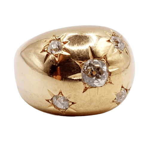 Bague 54 Bague dôme bombée en or rose 18k et diamants taille ancienne 58 Facettes A06475