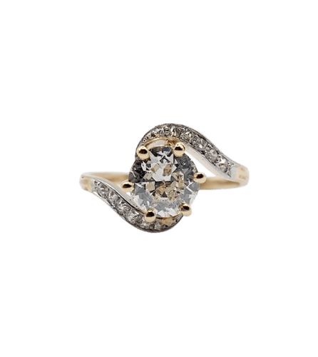 Bague 54.5 Bague tourbillon antique en or 18k et platine, diamants taille ancienne 58 Facettes A06442