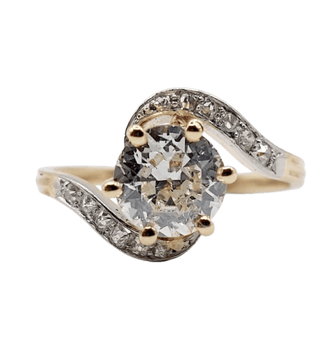 Bague 54.5 Bague tourbillon antique en or 18k et platine, diamants taille ancienne 58 Facettes A06442