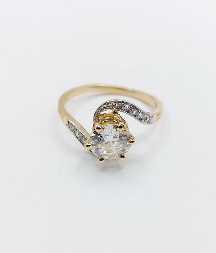 Bague 54.5 Bague tourbillon antique en or 18k et platine, diamants taille ancienne 58 Facettes A06442