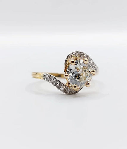 Bague 54.5 Bague tourbillon antique en or 18k et platine, diamants taille ancienne 58 Facettes A06442