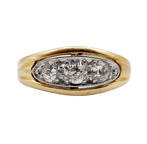 Bague 53 Bague Art déco bombée en or 18k et platine, diamants taille ancienne 58 Facettes A06488