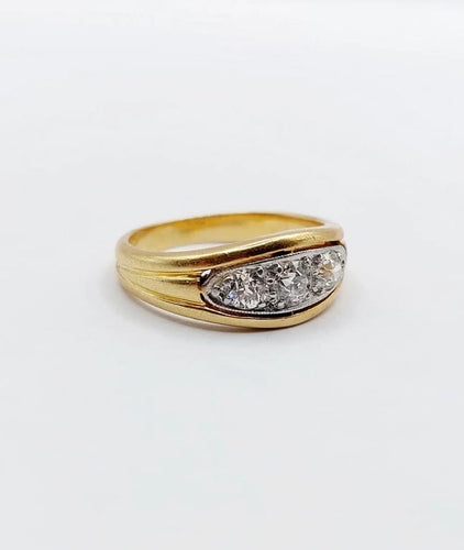 Bague 53 Bague Art déco bombée en or 18k et platine, diamants taille ancienne 58 Facettes A06488