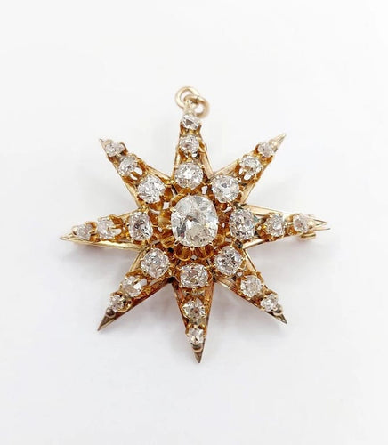 Pendentif Pendentif broche étoile ancienne en or 14K et diamants taille ancienne 58 Facettes A06490