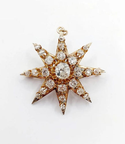 Pendentif Pendentif broche étoile ancienne en or 14K et diamants taille ancienne 58 Facettes A06490