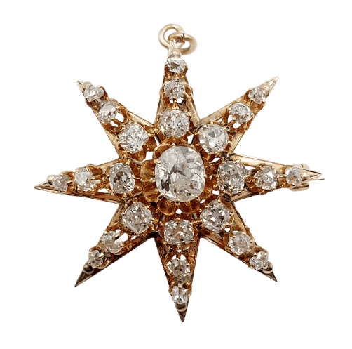 Pendentif Pendentif broche étoile ancienne en or 14K et diamants taille ancienne 58 Facettes A06490