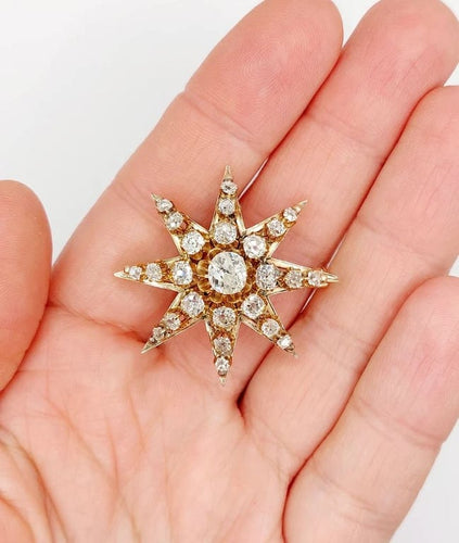 Pendentif Pendentif broche étoile ancienne en or 14K et diamants taille ancienne 58 Facettes A06490