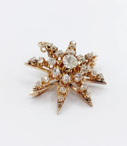 Pendentif Pendentif broche étoile ancienne en or 14K et diamants taille ancienne 58 Facettes A06490