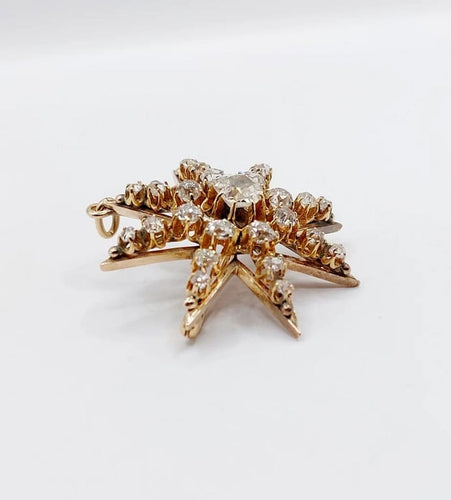Pendentif Pendentif broche étoile ancienne en or 14K et diamants taille ancienne 58 Facettes A06490