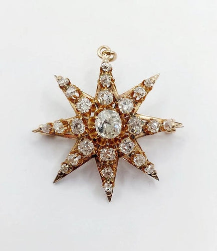 Pendentif Pendentif broche étoile ancienne en or 14K et diamants taille ancienne 58 Facettes A06490