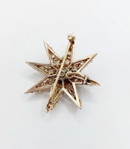 Pendentif Pendentif broche étoile ancienne en or 14K et diamants taille ancienne 58 Facettes A06490