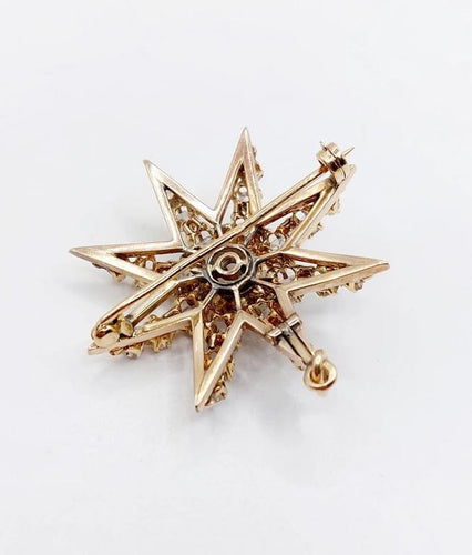 Pendentif Pendentif broche étoile ancienne en or 14K et diamants taille ancienne 58 Facettes A06490
