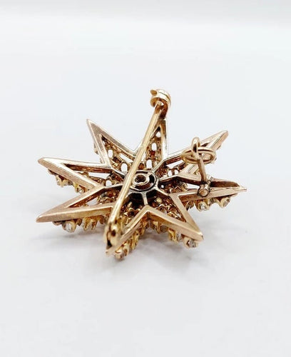 Pendentif Pendentif broche étoile ancienne en or 14K et diamants taille ancienne 58 Facettes A06490