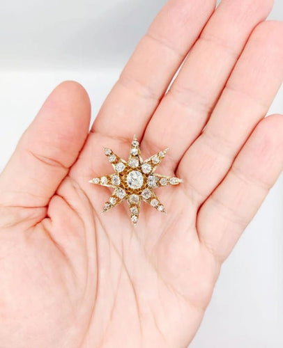 Pendentif Pendentif broche étoile ancienne en or 14K et diamants taille ancienne 58 Facettes A06490