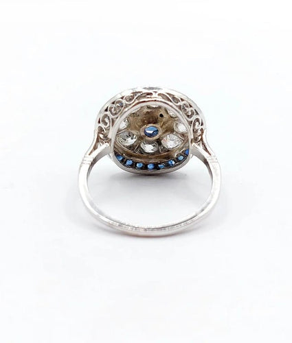 Bague 51 Bague cible Art déco en platine 900, saphir et diamants taille ancienne 58 Facettes A06489