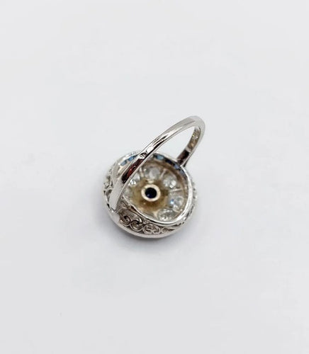 Bague 51 Bague cible Art déco en platine 900, saphir et diamants taille ancienne 58 Facettes A06489