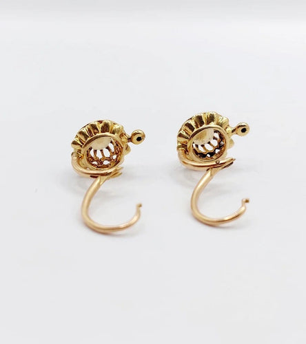 Boucles d'oreilles Dormeuses fleurs antiques en or 18 ct et perles (circa 1900) 58 Facettes A06493