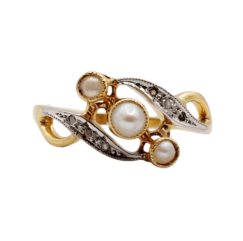 Bague 56 Bague Art nouveau en or 18k à perles et diamants taille rose 58 Facettes A06497