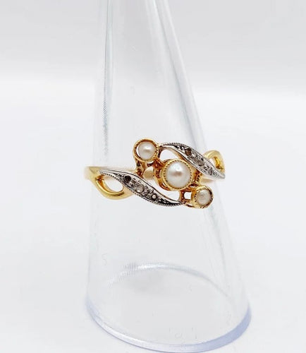 Bague 56 Bague Art nouveau en or 18k à perles et diamants taille rose 58 Facettes A06497