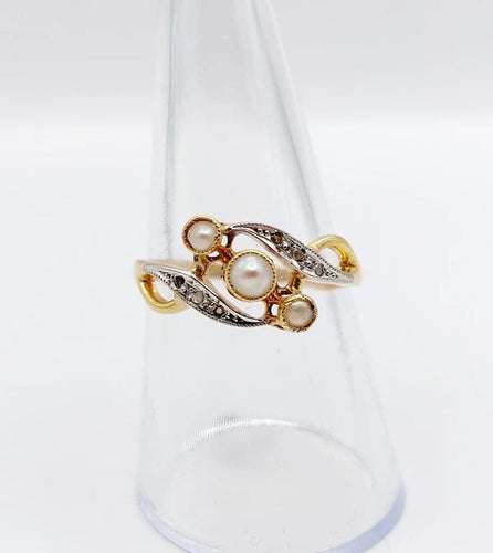 Bague 56 Bague Art nouveau en or 18k à perles et diamants taille rose 58 Facettes A06497
