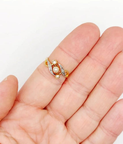 Bague 56 Bague Art nouveau en or 18k à perles et diamants taille rose 58 Facettes A06497