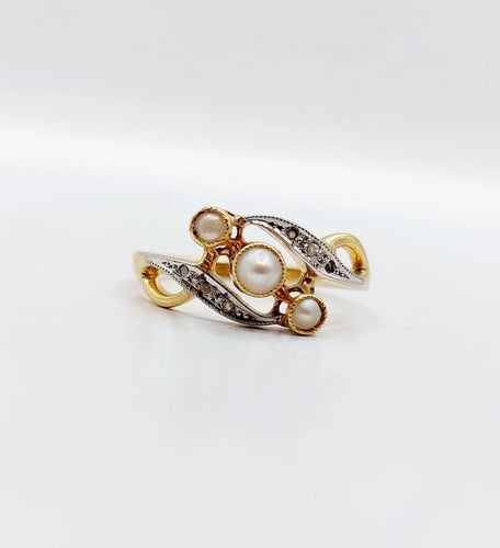 Bague 56 Bague Art nouveau en or 18k à perles et diamants taille rose 58 Facettes A06497