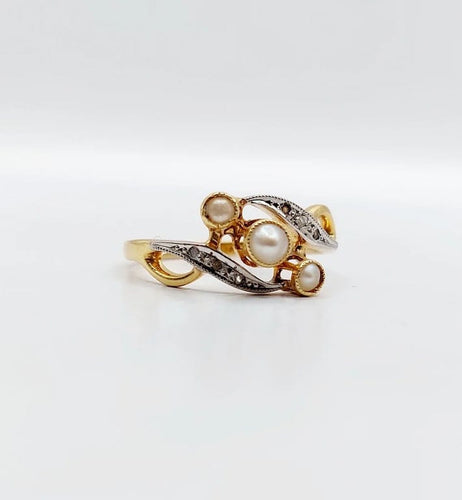 Bague 56 Bague Art nouveau en or 18k à perles et diamants taille rose 58 Facettes A06497