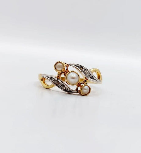Bague 56 Bague Art nouveau en or 18k à perles et diamants taille rose 58 Facettes A06497