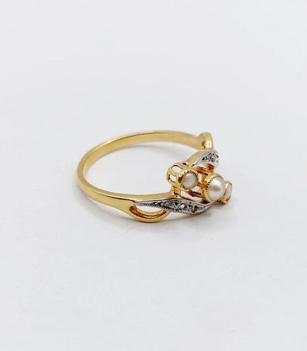 Bague 56 Bague Art nouveau en or 18k à perles et diamants taille rose 58 Facettes A06497