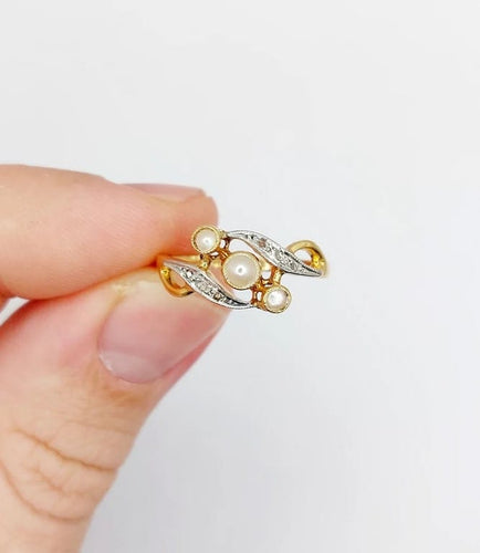 Bague 56 Bague Art nouveau en or 18k à perles et diamants taille rose 58 Facettes A06497