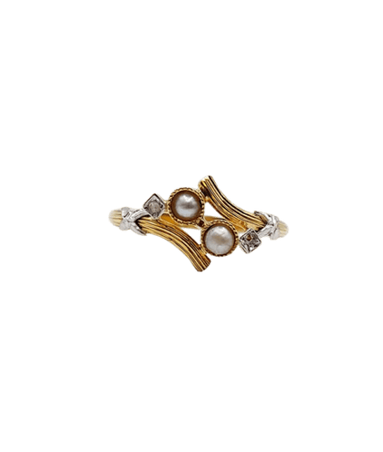Bague 57.5 Art nouveau - Bague toi et moi en or jaune 18k, perles et diamants 58 Facettes A06498
