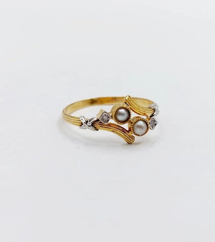 Bague 57.5 Art nouveau - Bague toi et moi en or jaune 18k, perles et diamants 58 Facettes A06498