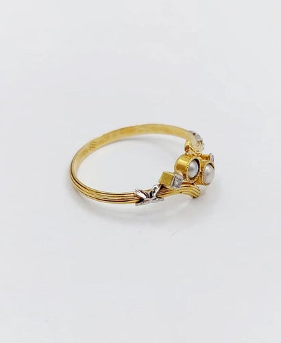 Bague 57.5 Art nouveau - Bague toi et moi en or jaune 18k, perles et diamants 58 Facettes A06498