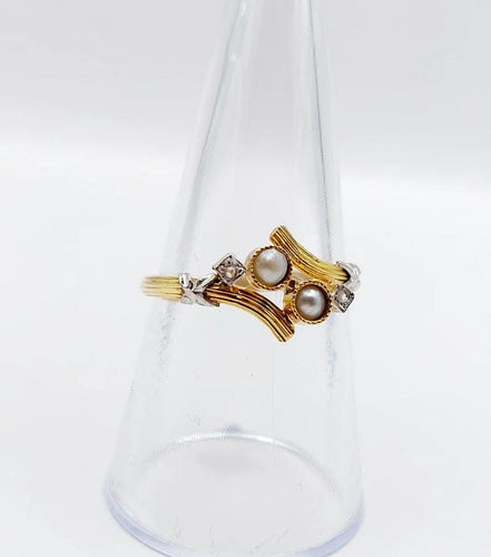 Bague 57.5 Art nouveau - Bague toi et moi en or jaune 18k, perles et diamants 58 Facettes A06498