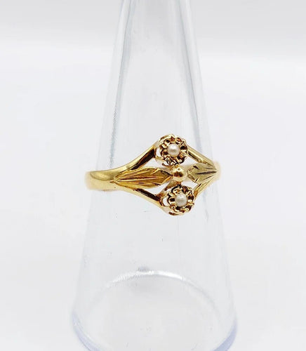 Bague 55.5 Bague toi et moi Art nouveau en or jaune 18k et perles 58 Facettes A06501