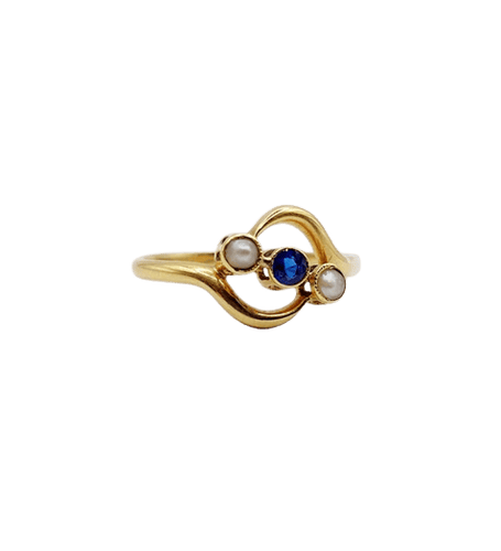 Bague 60 Bague antique en or jaune 18k avec pierre bleue et perles 58 Facettes A06502
