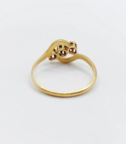 Bague 60 Bague antique en or jaune 18k avec pierre bleue et perles 58 Facettes A06502
