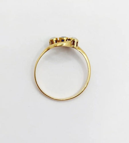 Bague 60 Bague antique en or jaune 18k avec pierre bleue et perles 58 Facettes A06502